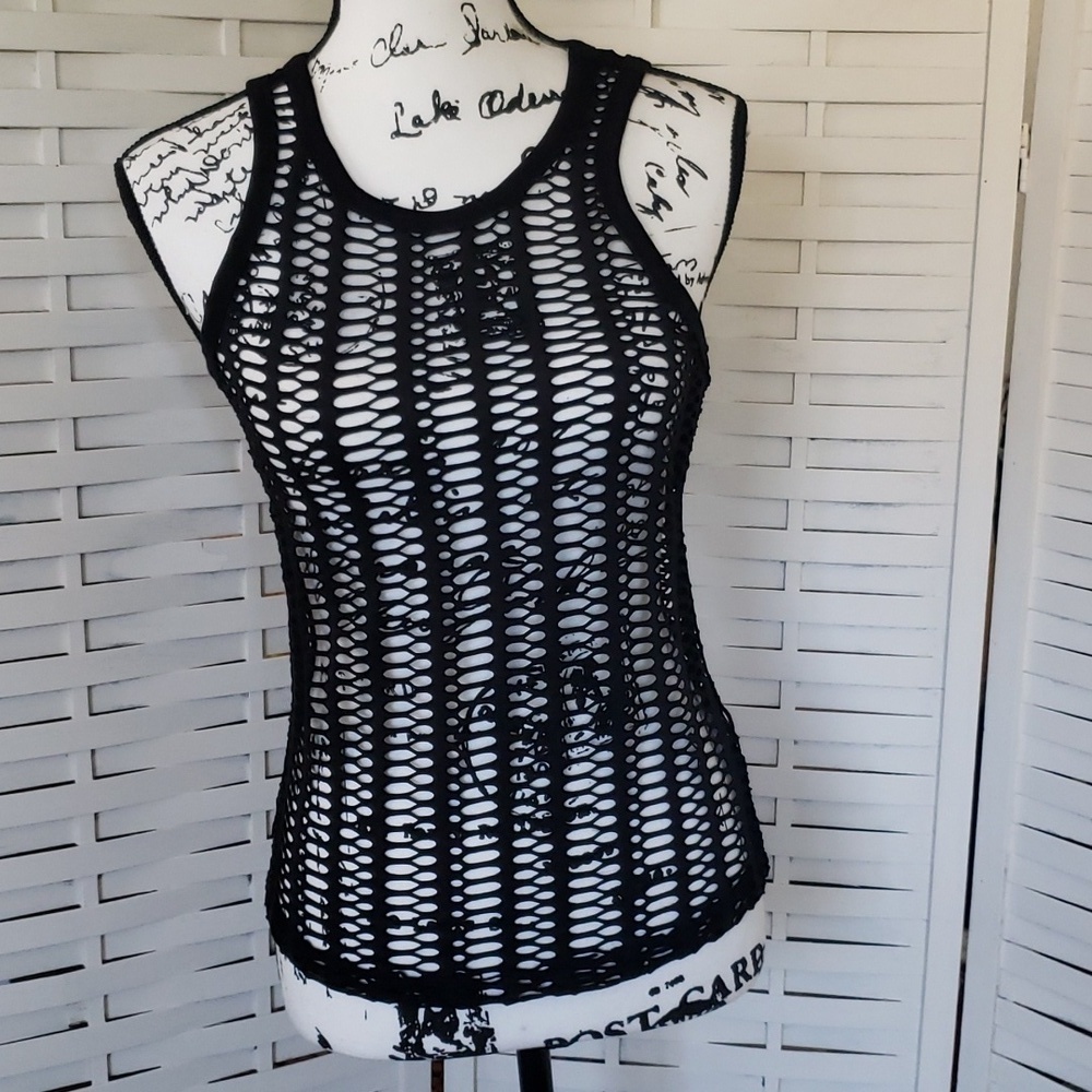 Blanc Noir linear mesh black tank top S